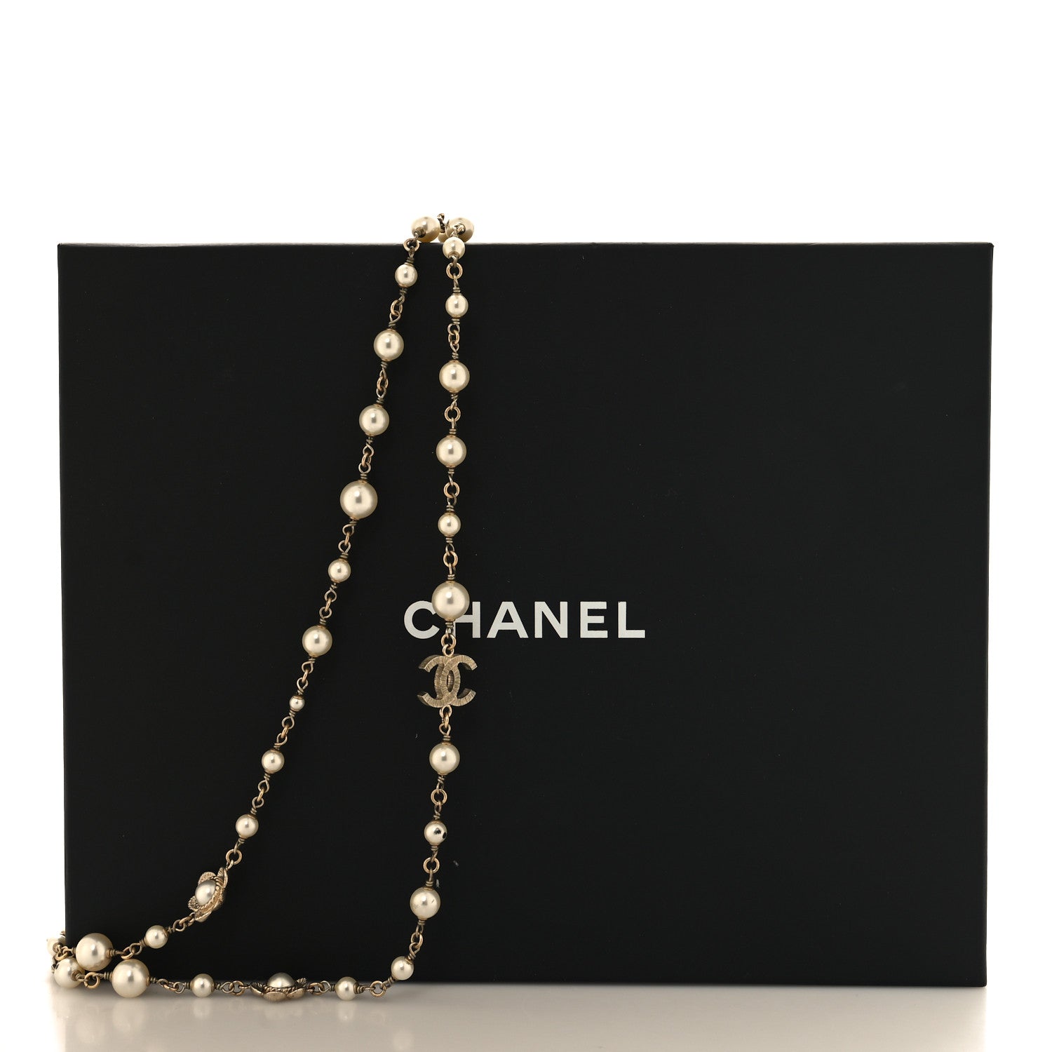 Chanel Pearl Bead CC Flower Long Necklace Gold 5 of 5