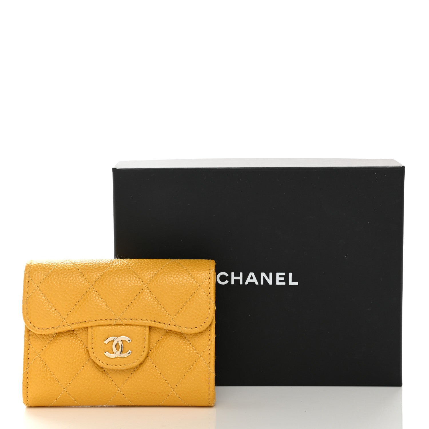 Chanel Caviar Quilted Flap Card Holder Wallet Yellow 12 of 12