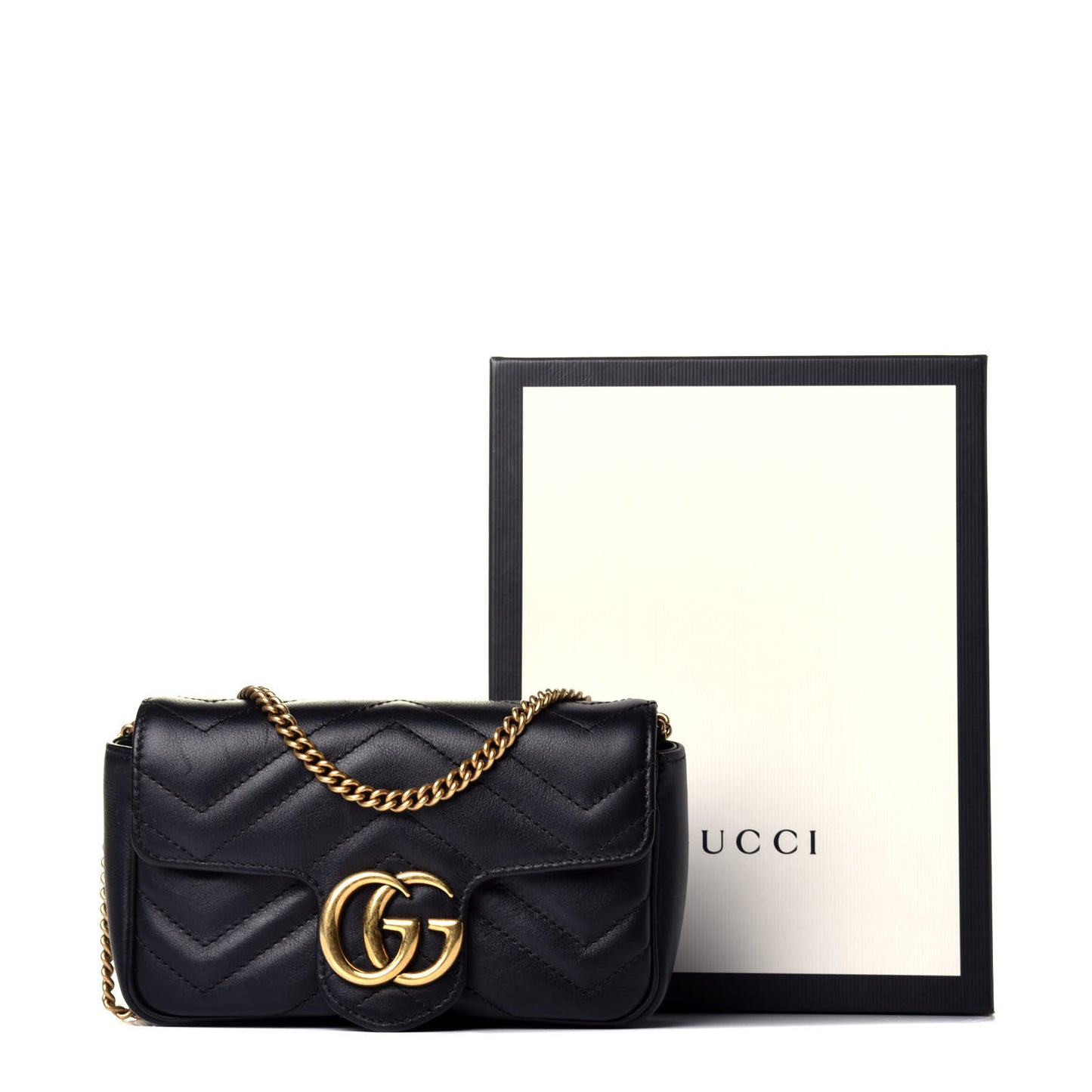 Calfskin Matelasse Super Mini GG Marmont Shoulder Bag Black