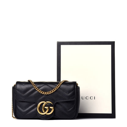Gucci Calfskin Matelasse Super Mini GG Marmont Shoulder Bag Black 10 of 10