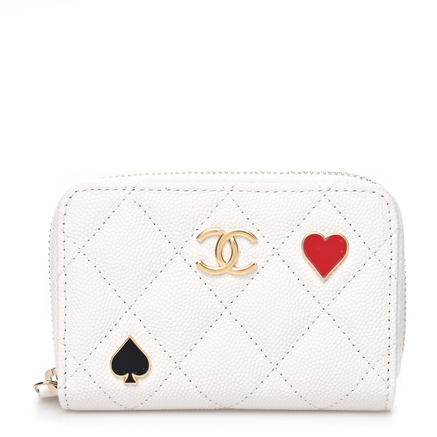 Chanel Caviar Enamel Coco Casino Quilted Zip Coin Purse White 1 of 11