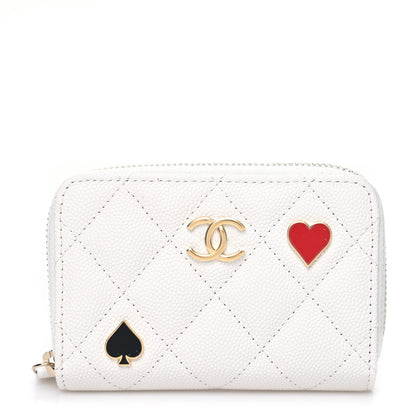 Chanel Caviar Enamel Coco Casino Quilted Zip Coin Purse White 1 of 11