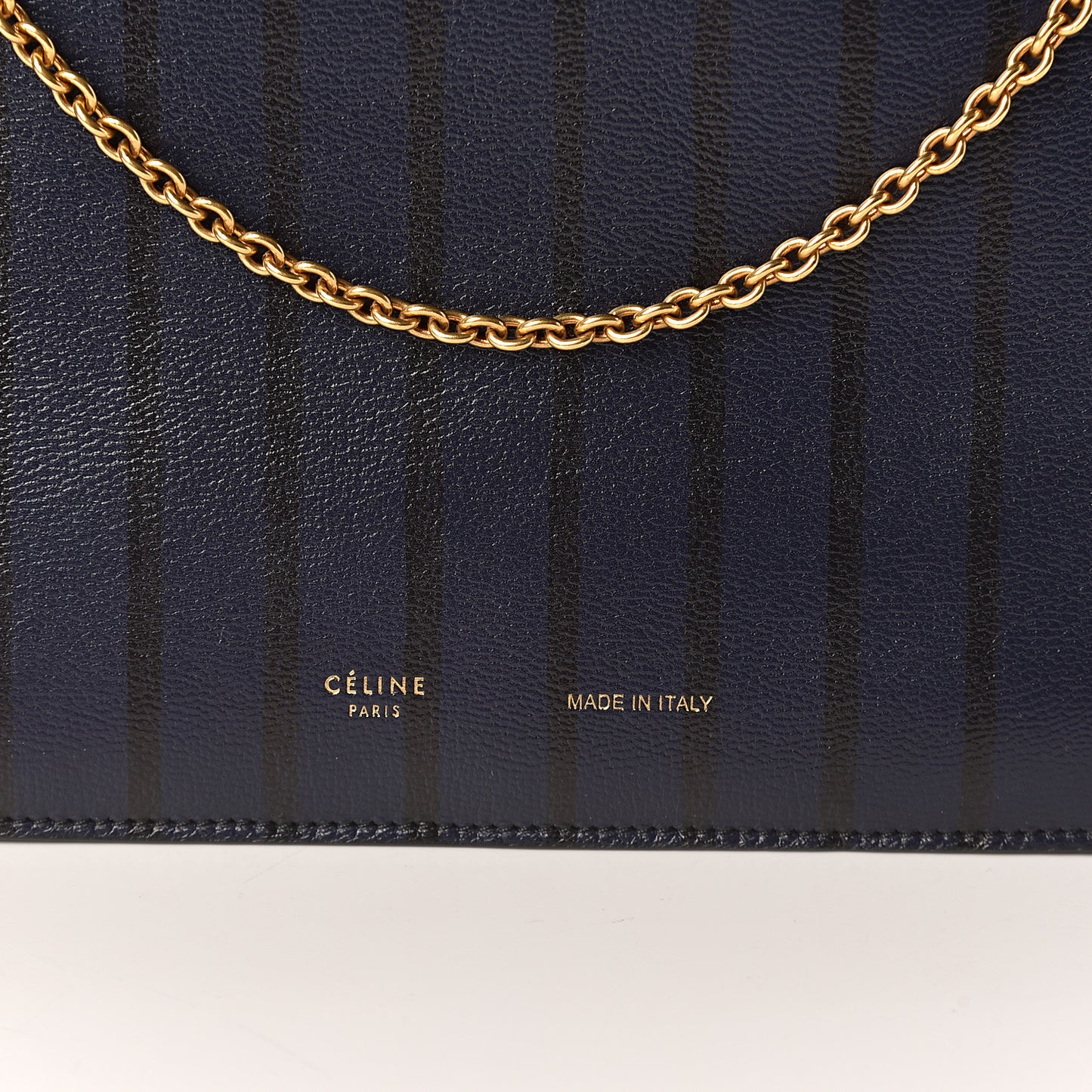 Grained Calfskin Striped Tri-Fold Clutch Midnight