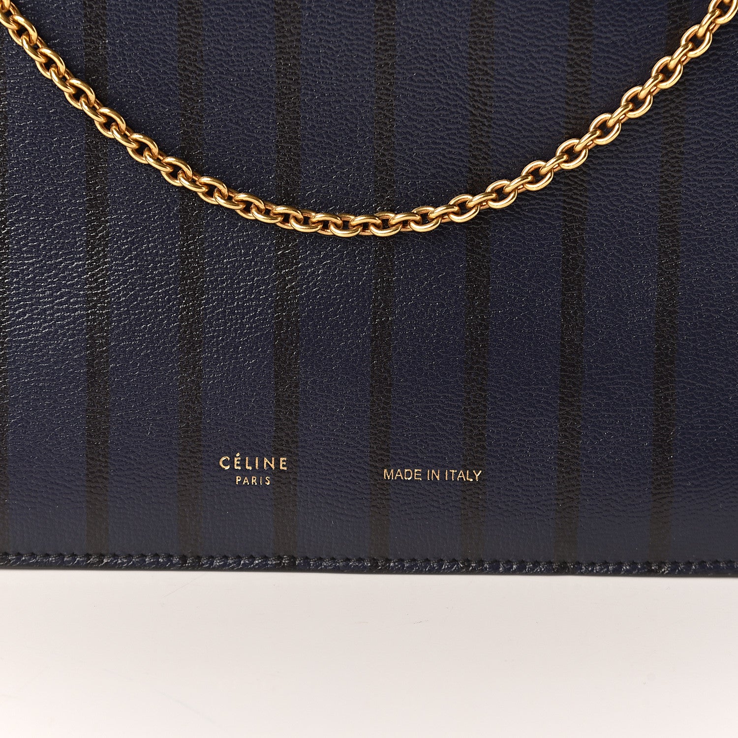 Celine Grained Calfskin Striped Tri-Fold Clutch Midnight 7 of 9