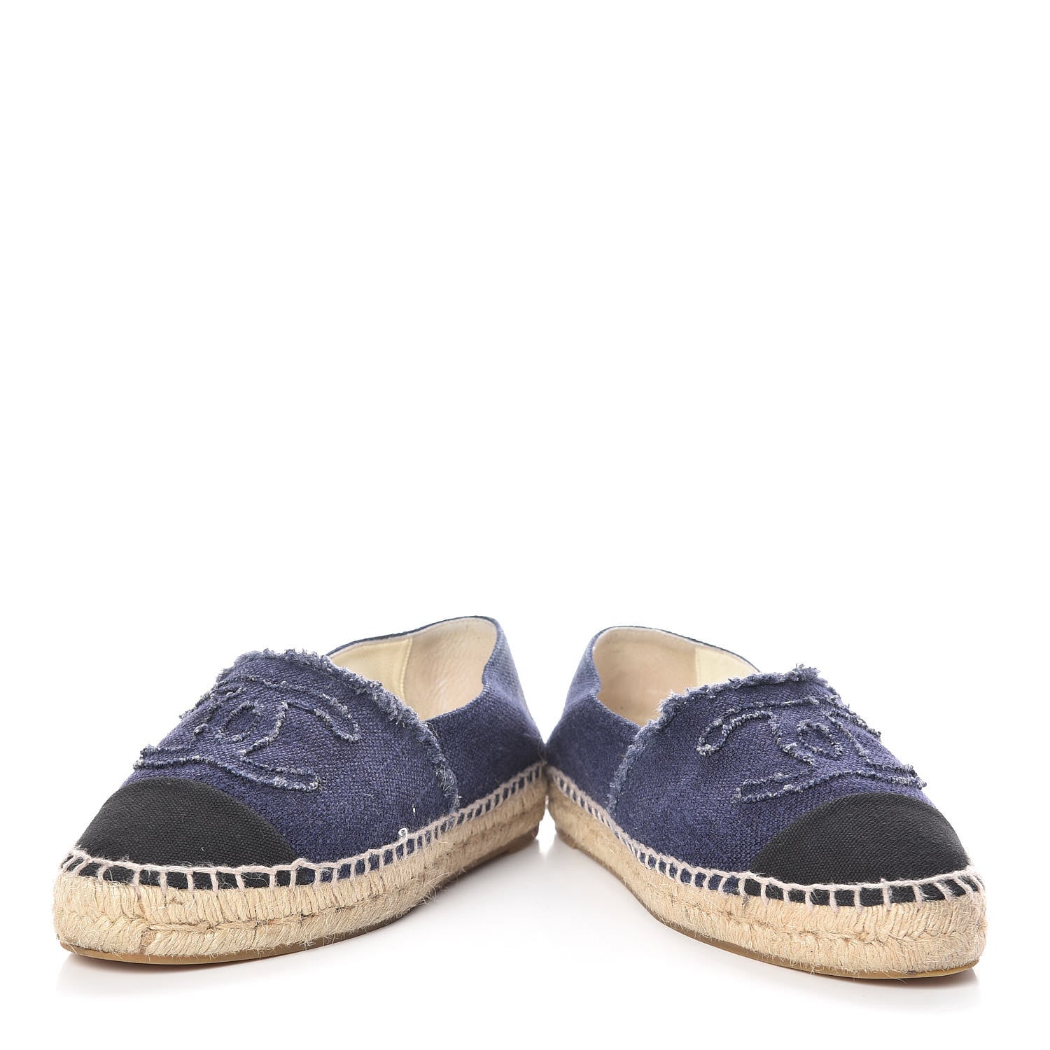 Chanel Denim Toile CC Espadrilles 38 Navy Black 6 of 11