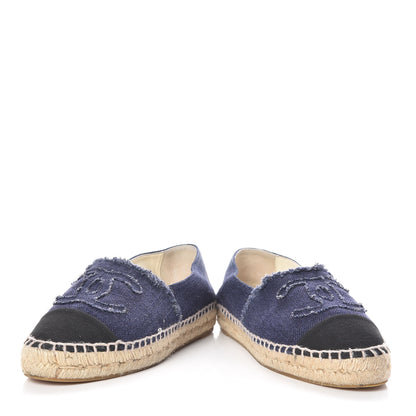 Chanel Denim Toile CC Espadrilles 38 Navy Black 6 of 11