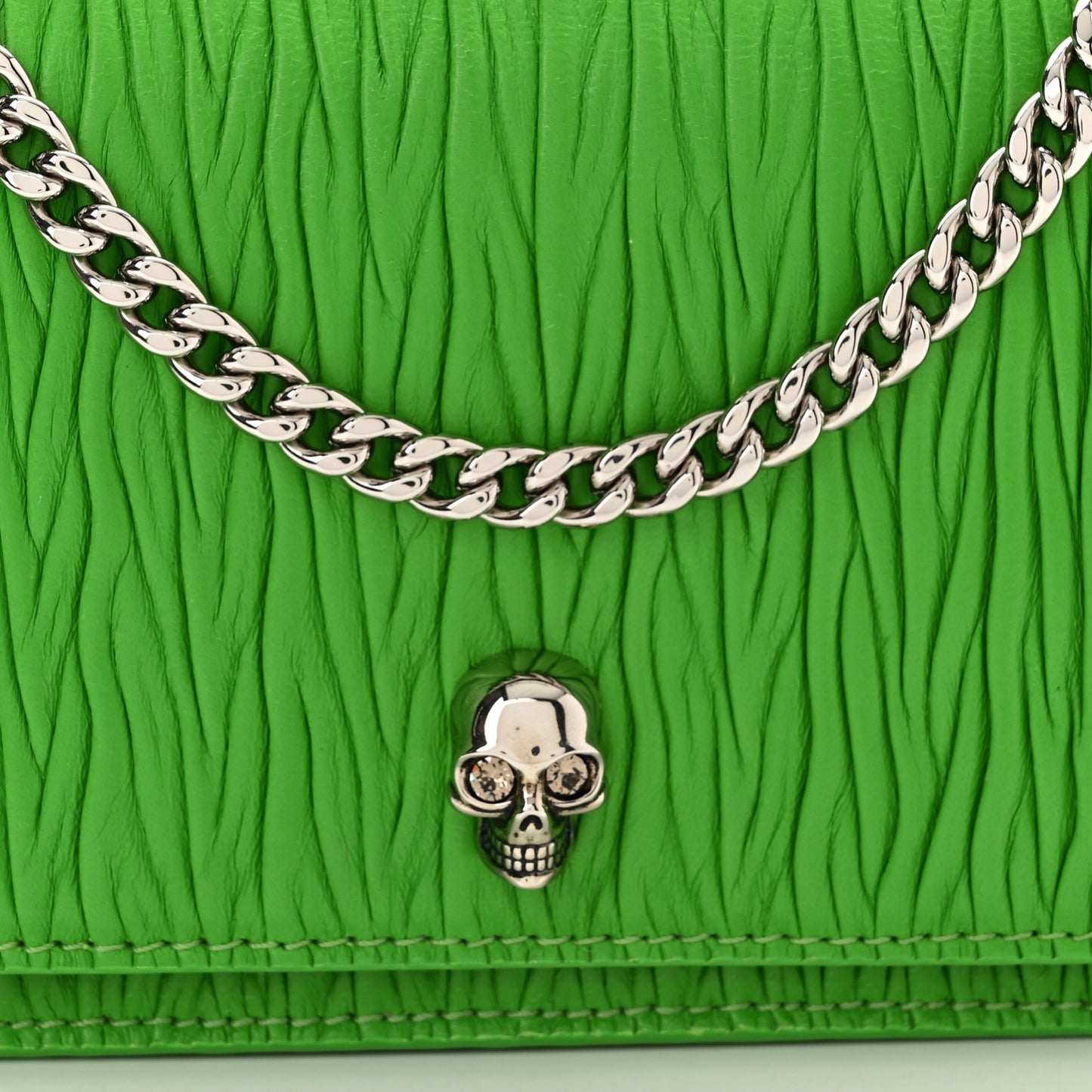 Lambskin Pleated Skull Small Chain Crossbody Bag Acid Green