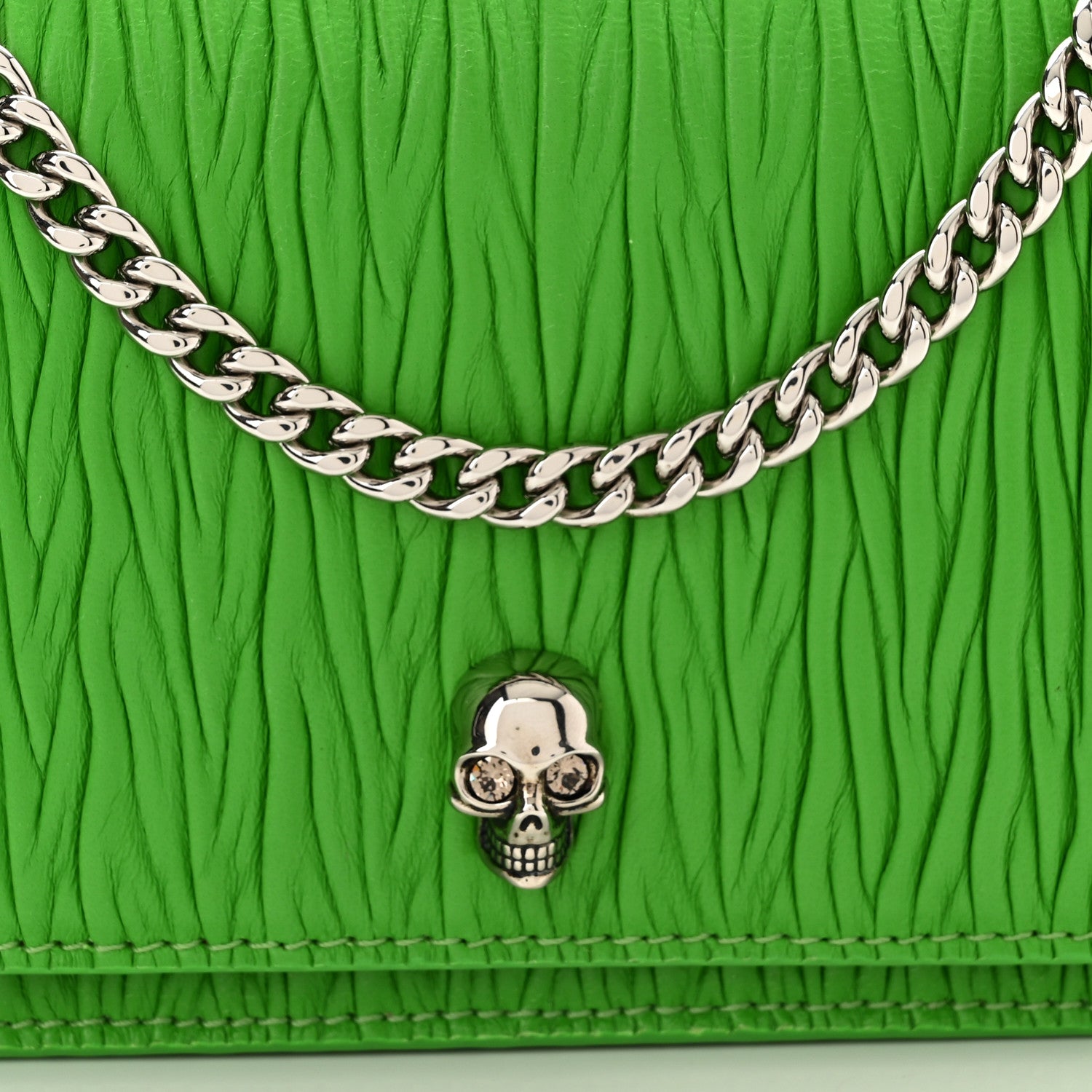 Alexander McQueen Lambskin Pleated Skull Small Chain Crossbody Bag Acid Green 7 of 9