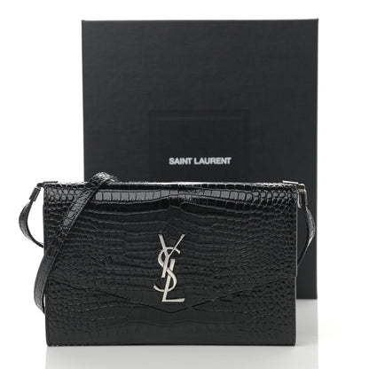 Saint Laurent Calfskin Crocodile Embossed Monogram Mini Uptown Crossbody Black 14 of 14
