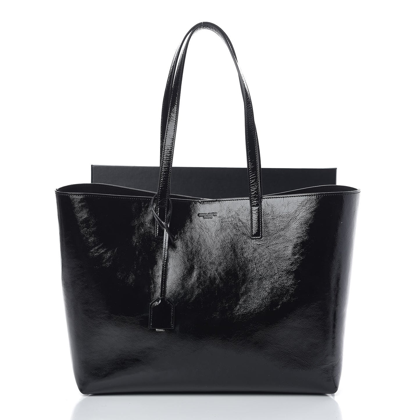 Patent Calfskin Large Shopping Tote Black