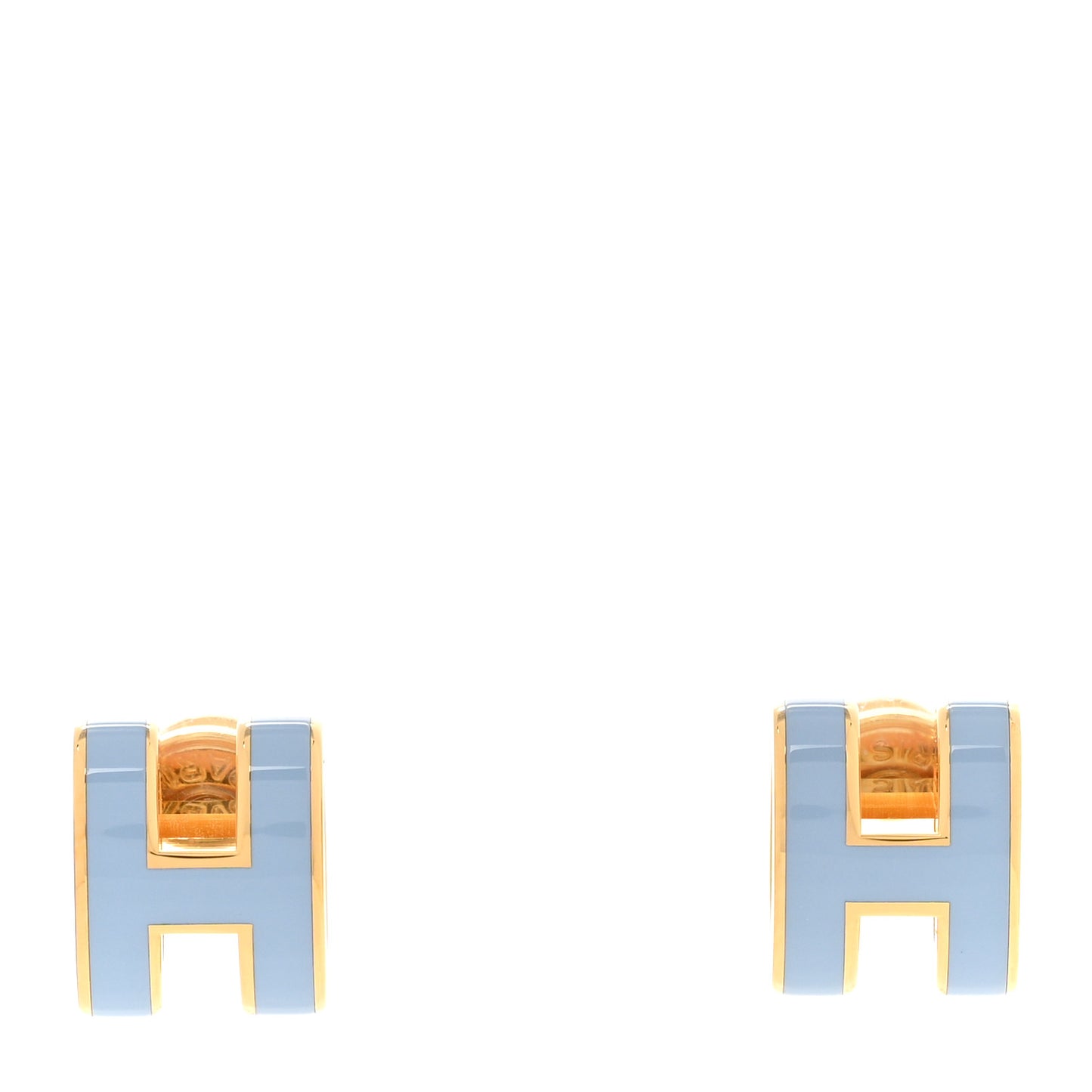 Gold Lacquered Mini Pop H Earrings Bleu Lin