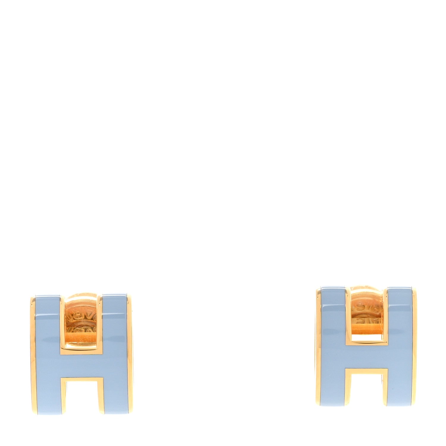 Hermes Gold Lacquered Mini Pop H Earrings Bleu Lin 1 of 6