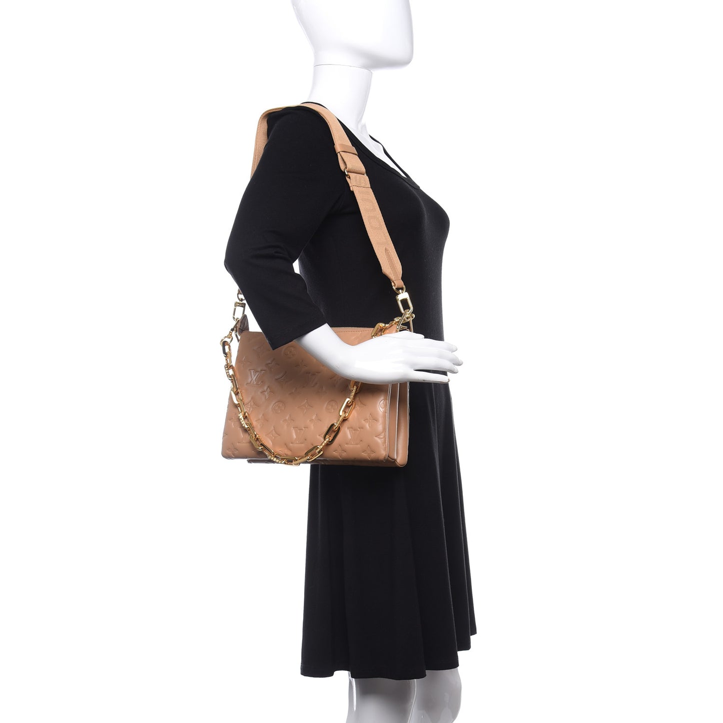 Lambskin Embossed Monogram Coussin PM Camel