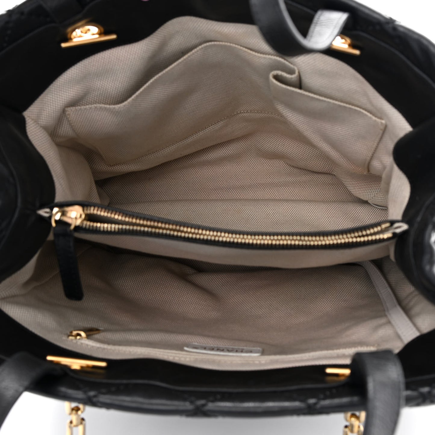 Calfskin Quilted Large Retro Chain Tote Black