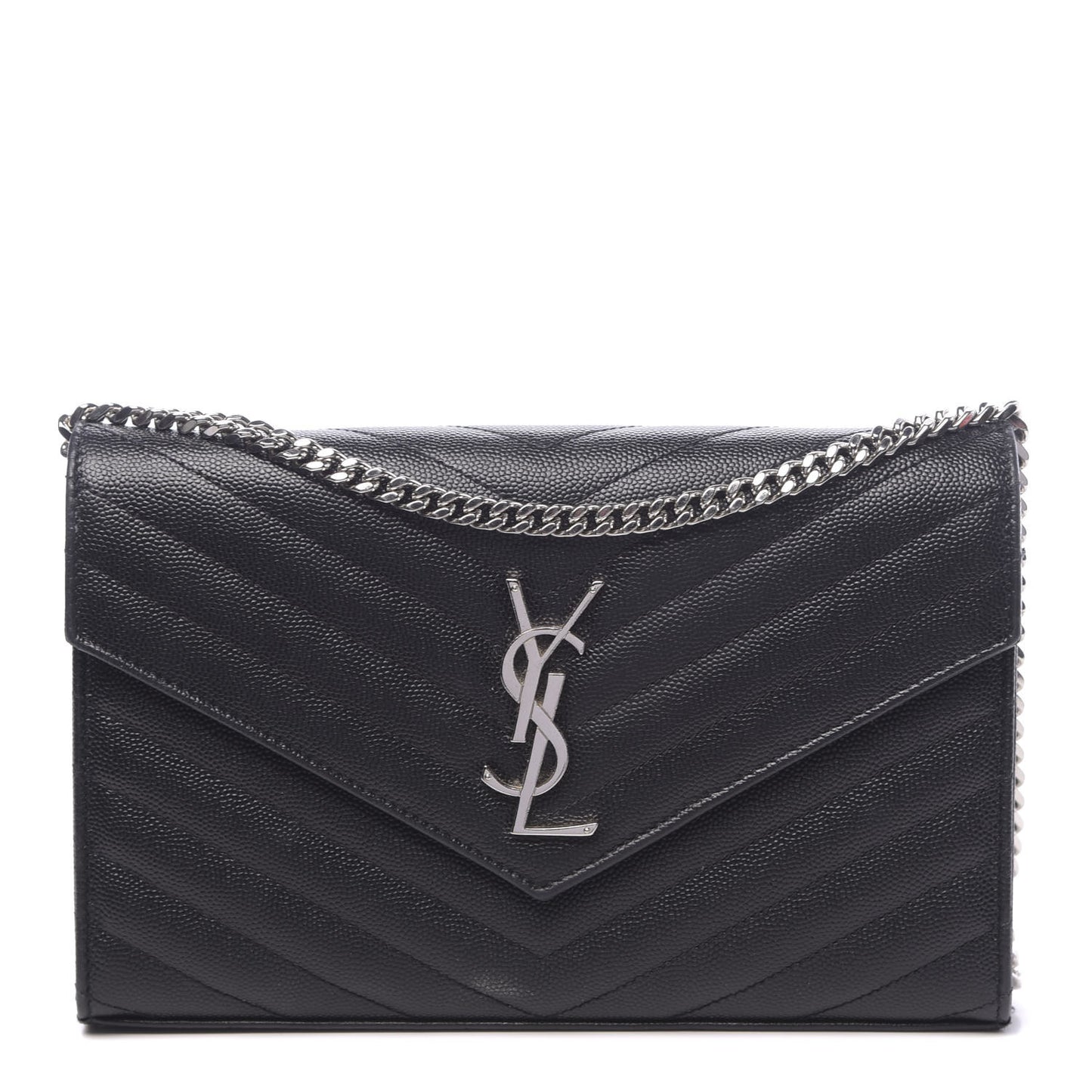 Grain De Poudre Matelasse Chevron Monogram Chain Wallet Black