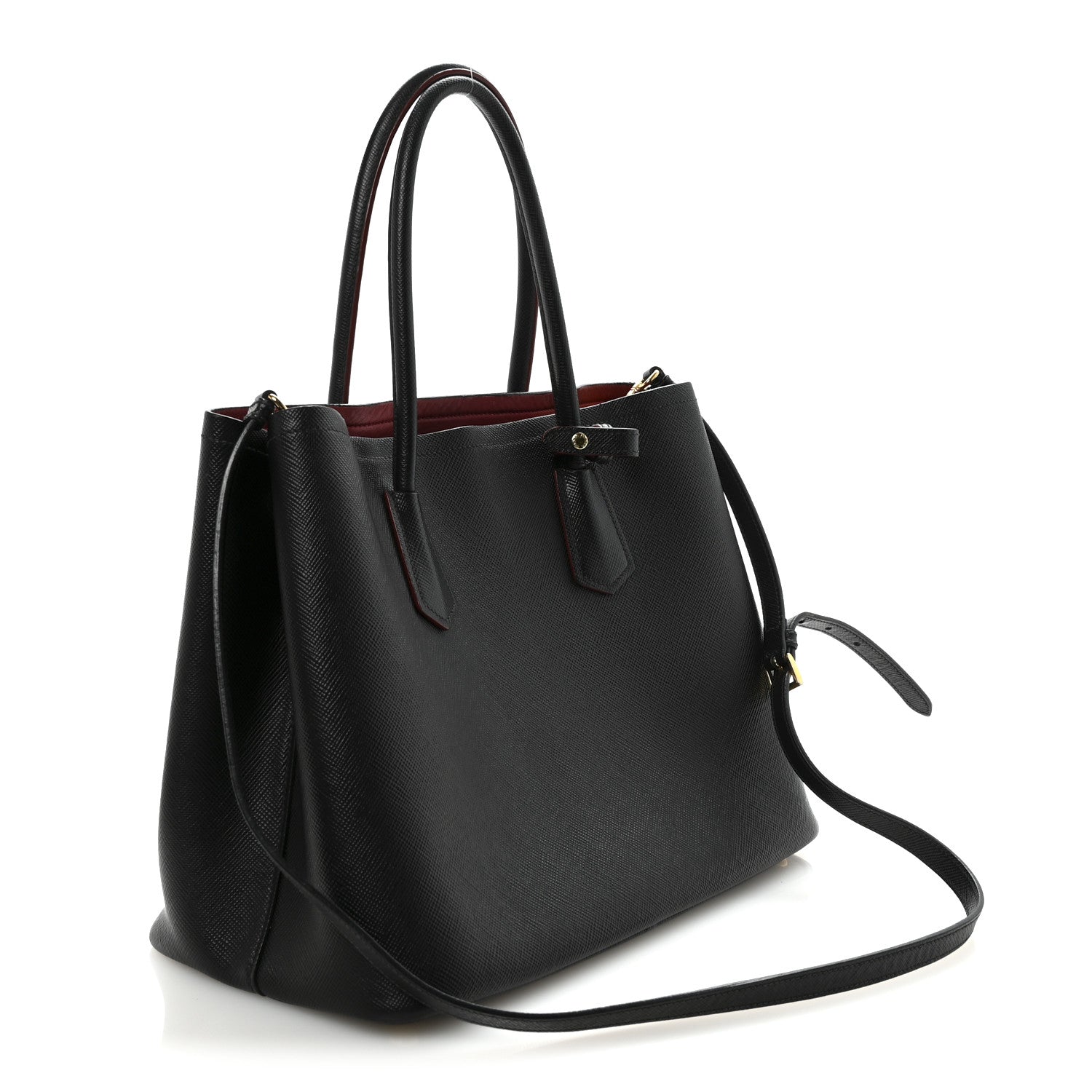 Prada Saffiano Cuir Large Double Bag Black Fuoco 3 of 9
