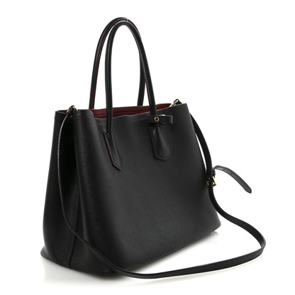 Prada Saffiano Cuir Large Double Bag Black Fuoco 3 of 9