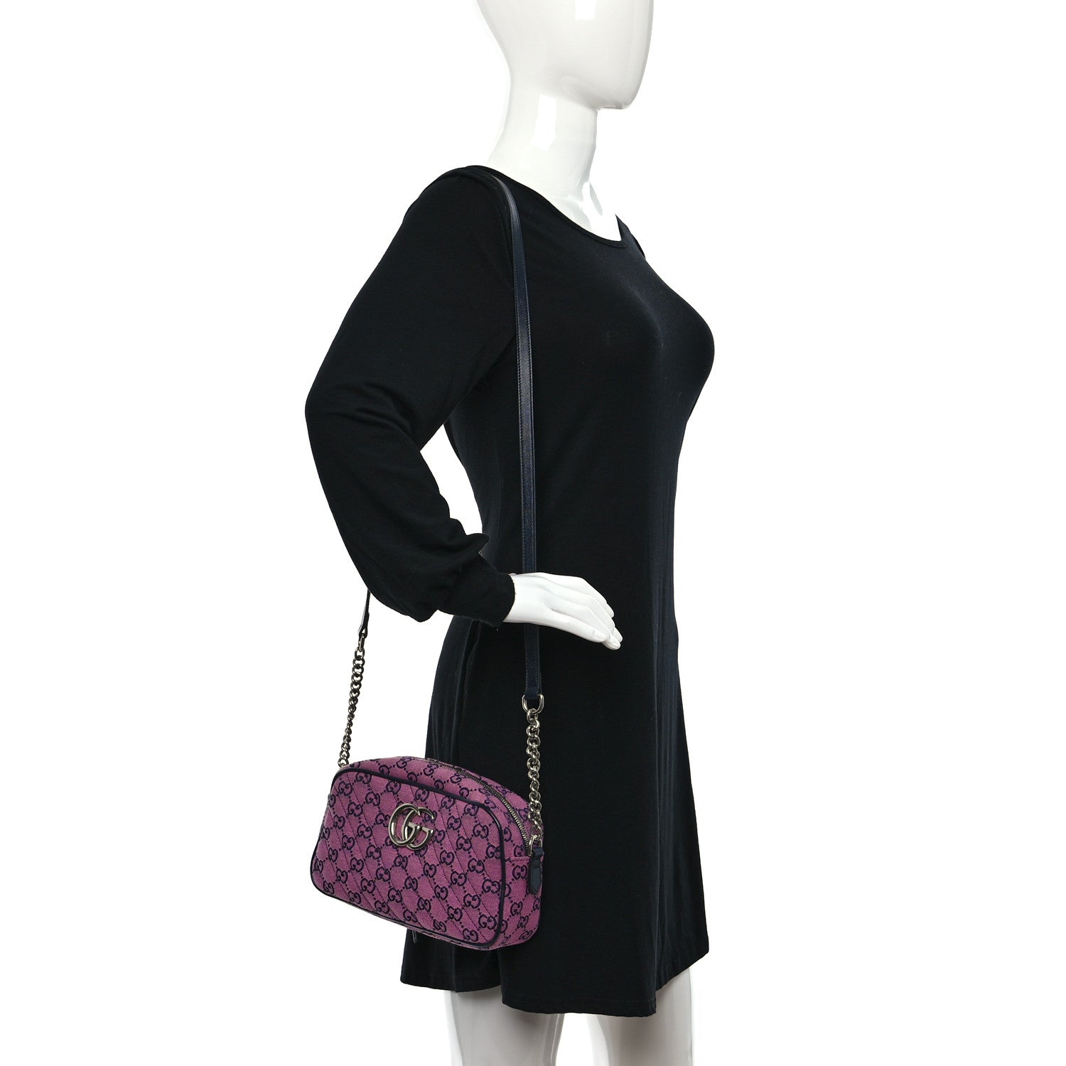 Gucci Monogram Multicolor Matelasse Diagonal Small GG Marmont Chain Shoulder Bag Pink Blue 2 of 9