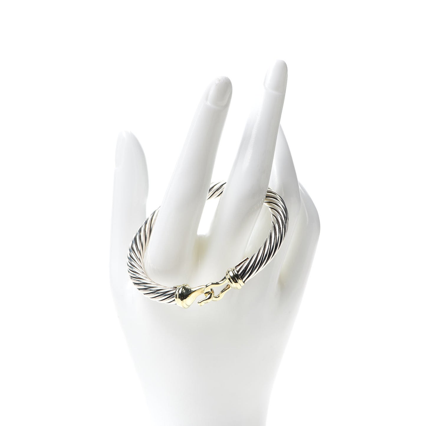 Sterling Silver 14K Yellow Gold 7mm Cable Classic Buckle Bracelet