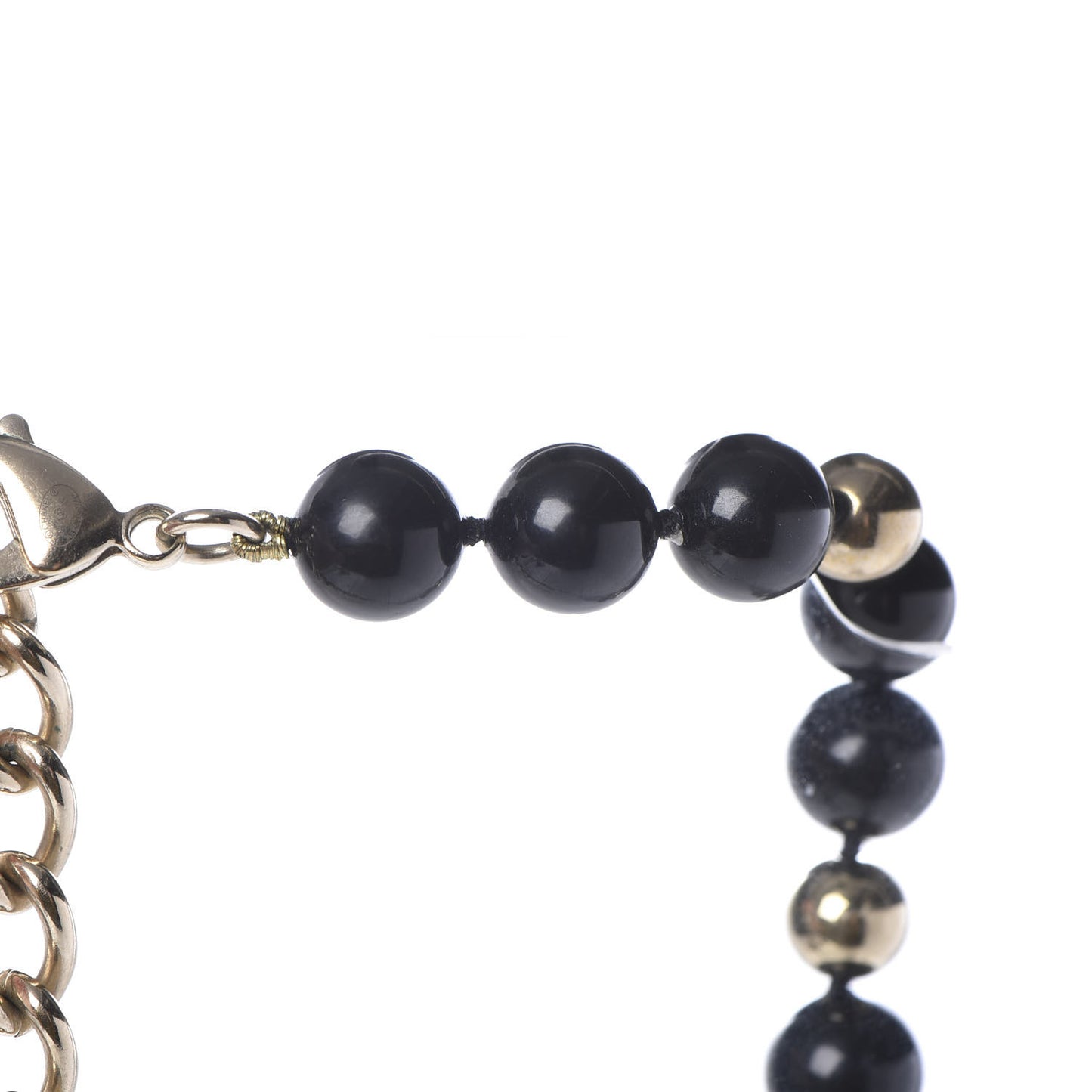 Beaded CC Long Necklace Black Gold