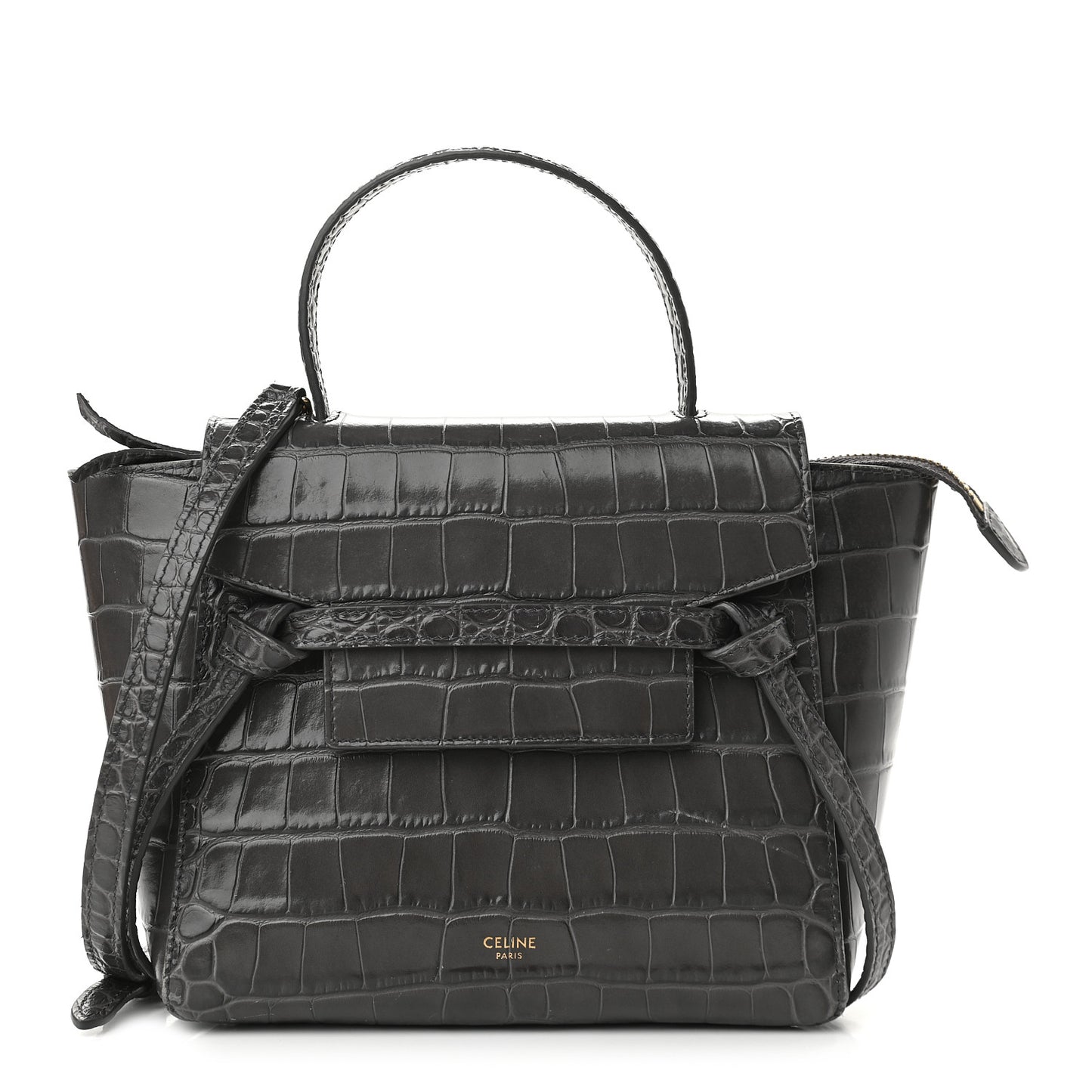 Calfskin Crocodile Embossed Nano Belt Bag Grey