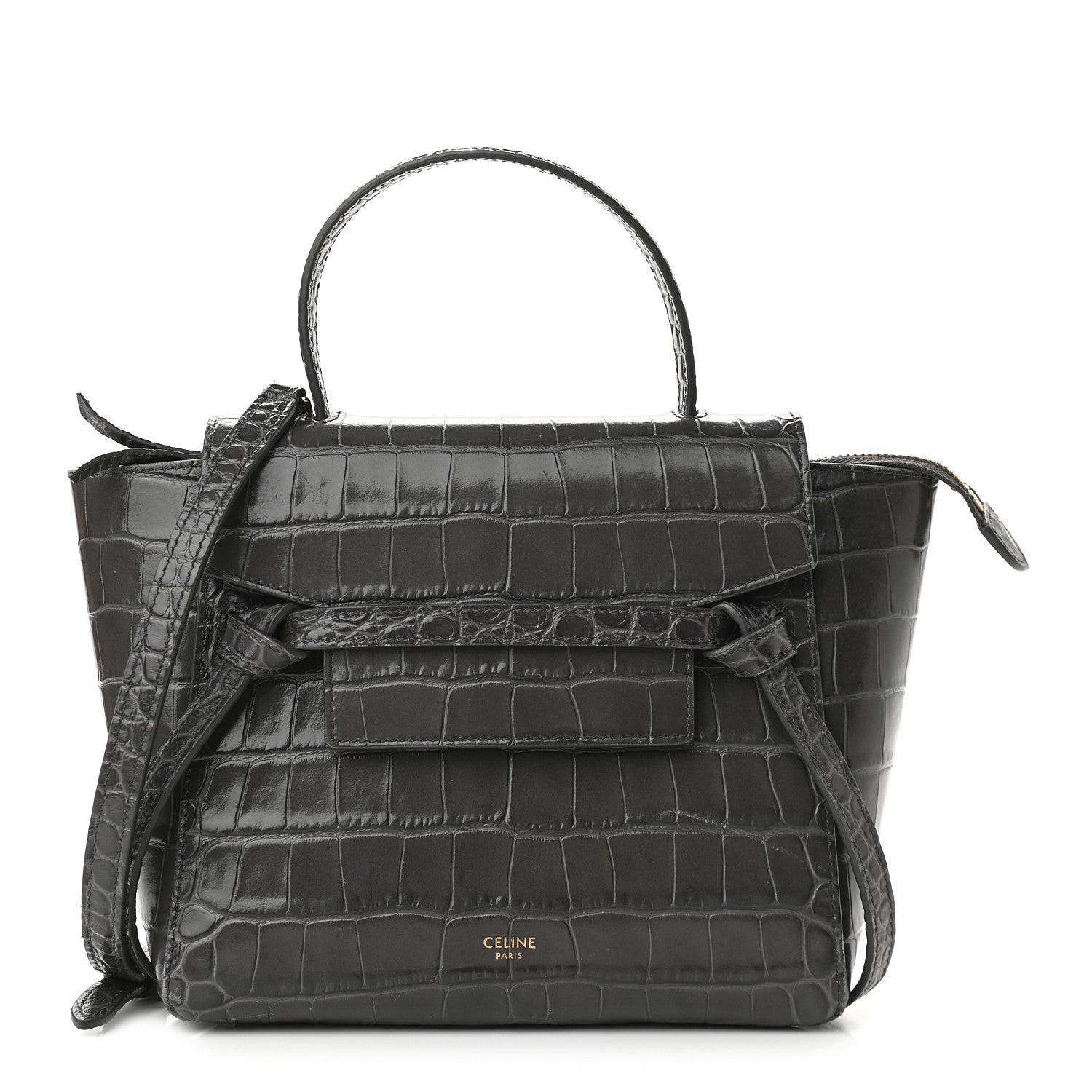 Celine Calfskin Crocodile Embossed Nano Belt Bag Grey 1 of 8