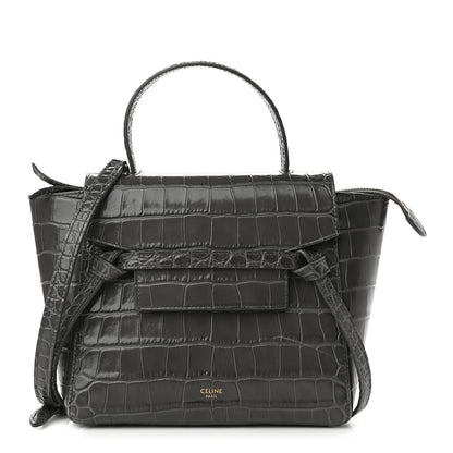 Celine Calfskin Crocodile Embossed Nano Belt Bag Grey 1 of 8