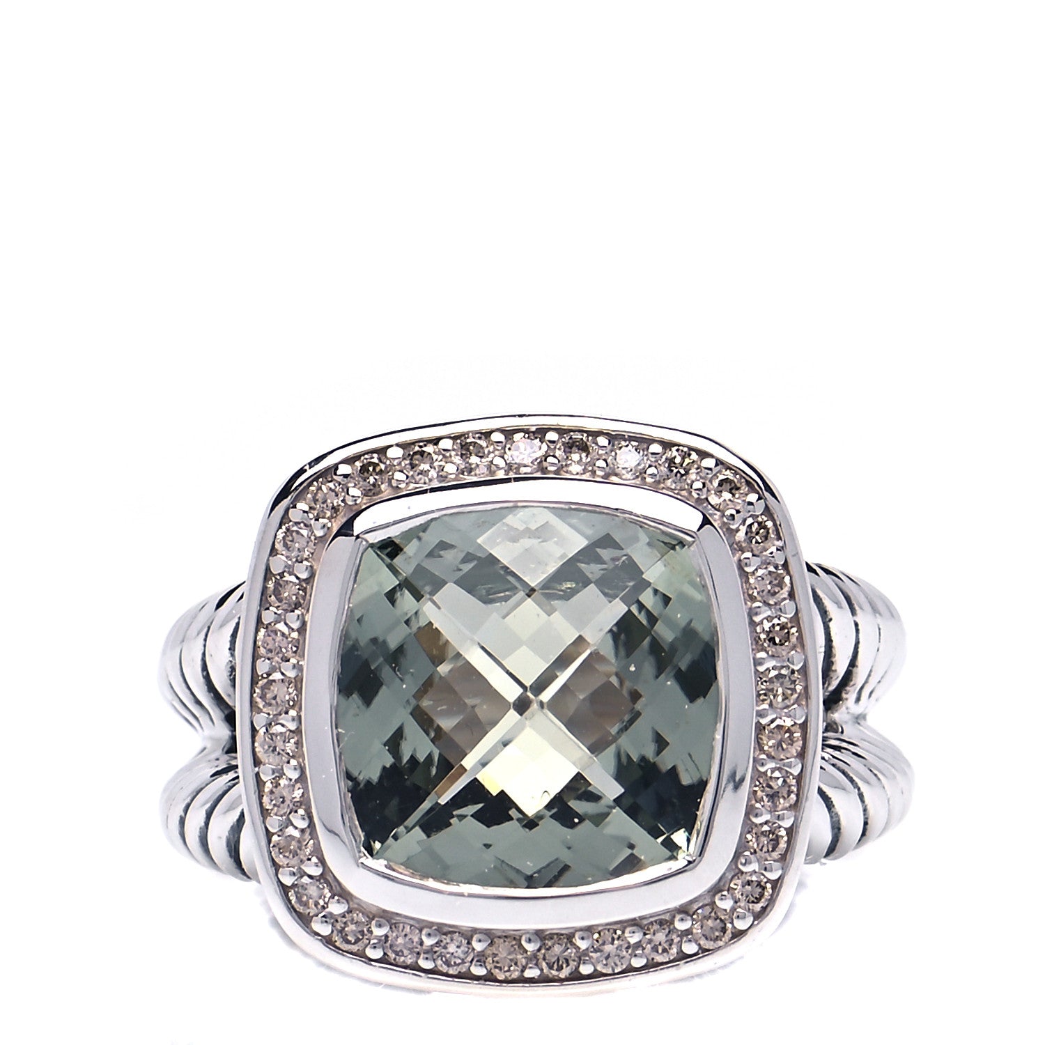David Yurman Sterling Silver Diamond Prasiolite 11mm Albion Ring 55 7.25 1 of 5