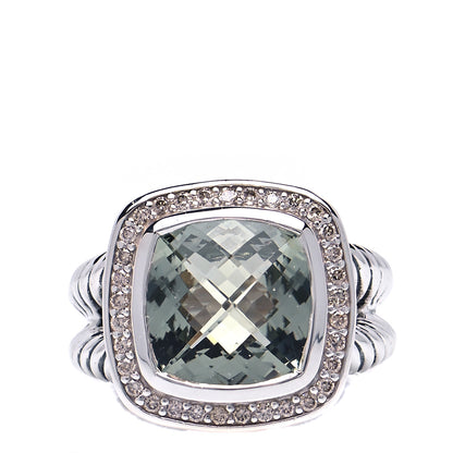 David Yurman Sterling Silver Diamond Prasiolite 11mm Albion Ring 55 7.25 1 of 5