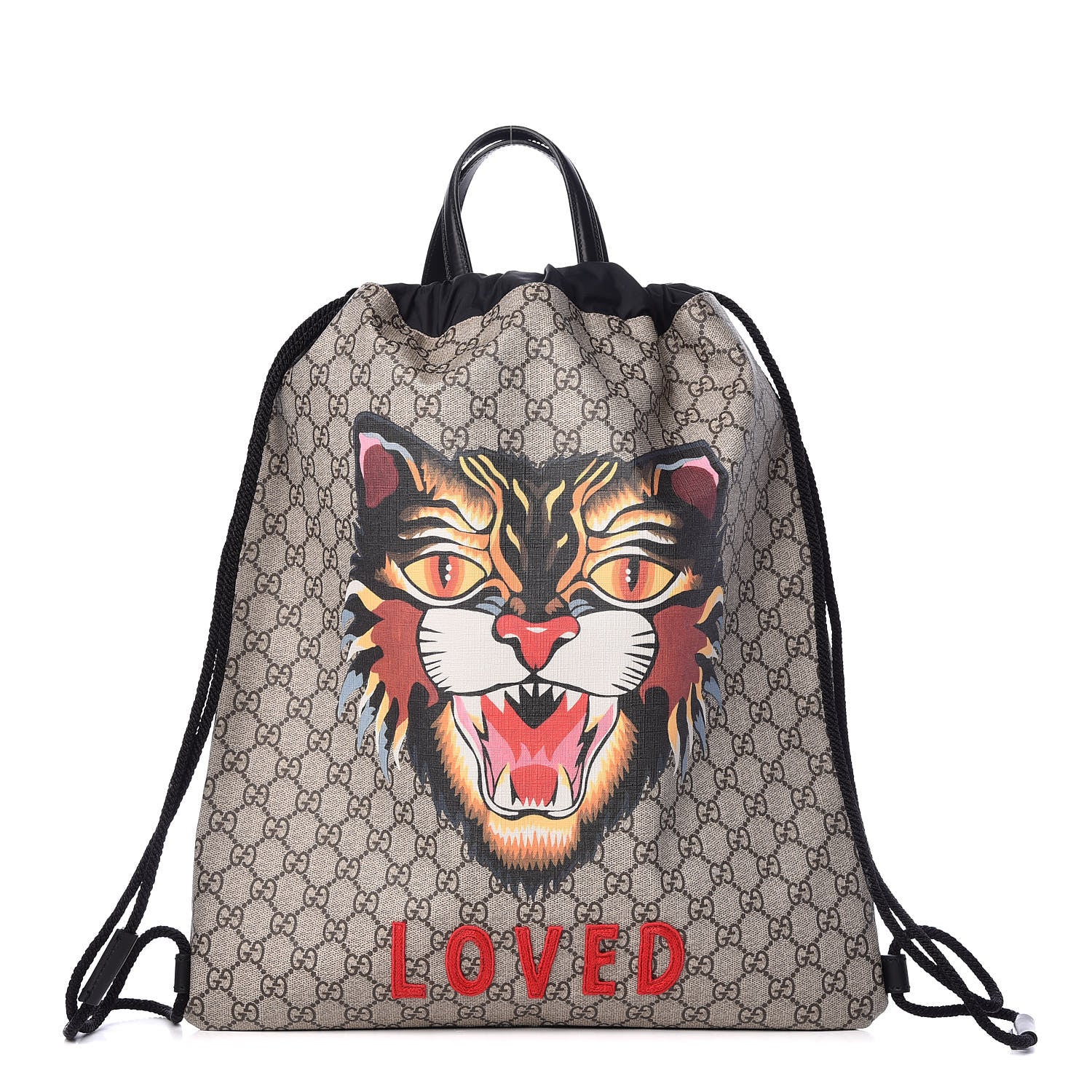 Gucci GG Supreme Monogram Angry Cat Drawstring Backpack 1 of 10