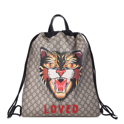 Gucci GG Supreme Monogram Angry Cat Drawstring Backpack 1 of 10