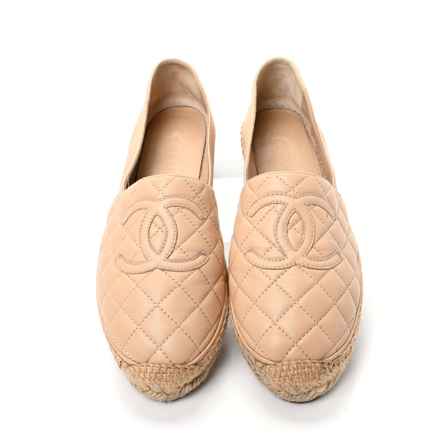 Lambskin Quilted CC Espadrilles 39 Beige