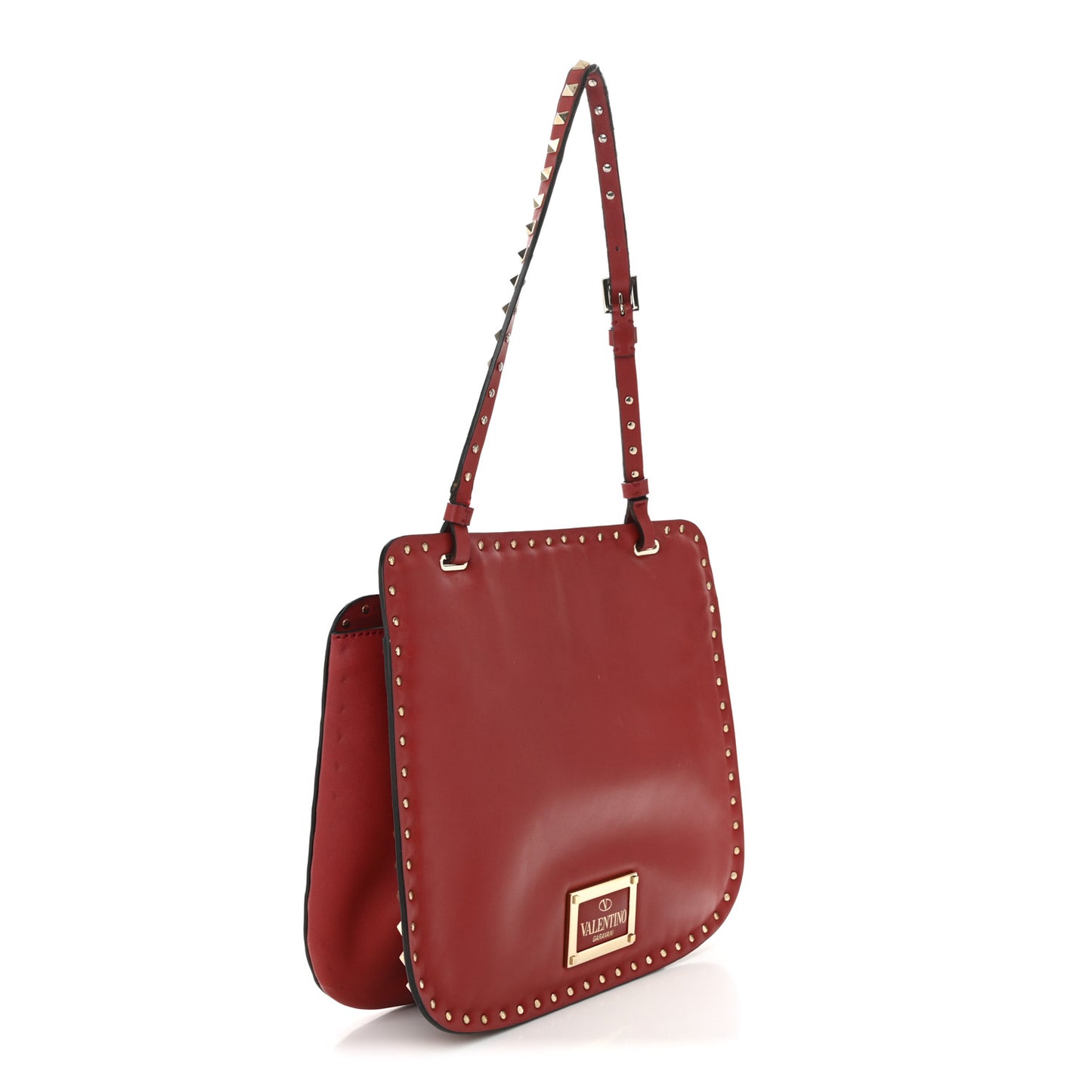 Vitello Rockstud Flip-Lock Bag Red