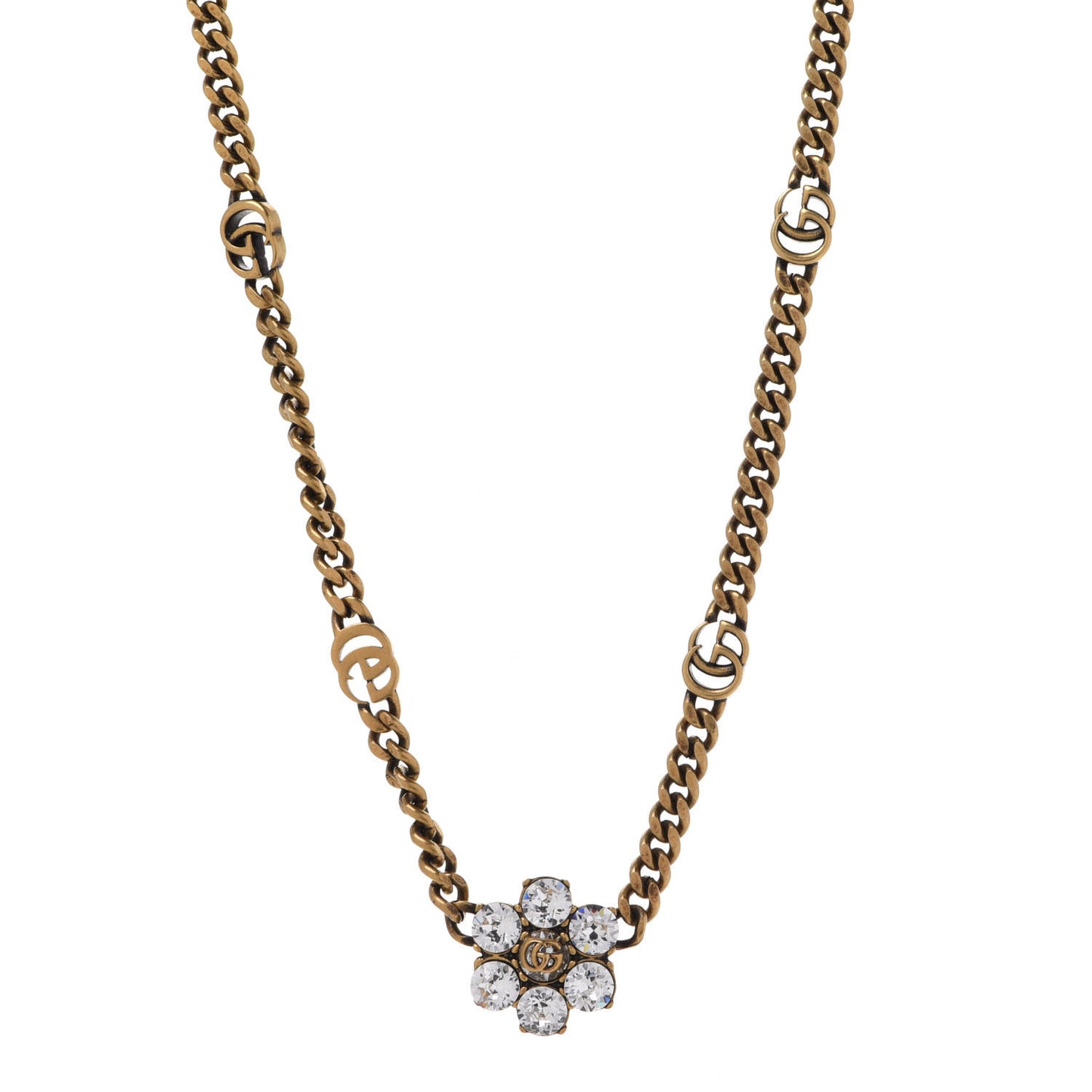 Crystal Embellished Double G Necklace Aged Gold