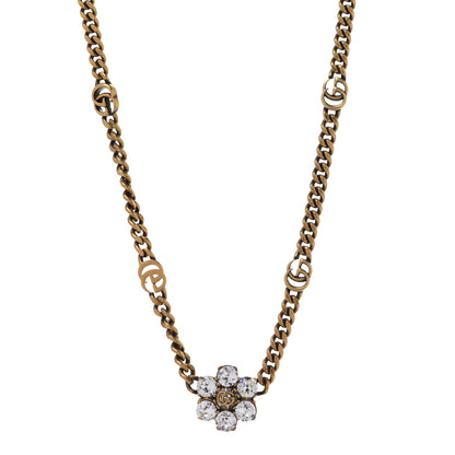 Gucci Crystal Embellished Double G Necklace Aged Gold 1 of 9