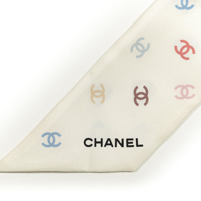 Chanel Silk Heart CC Slim Bandeau Scarf Ivory 2 of 3