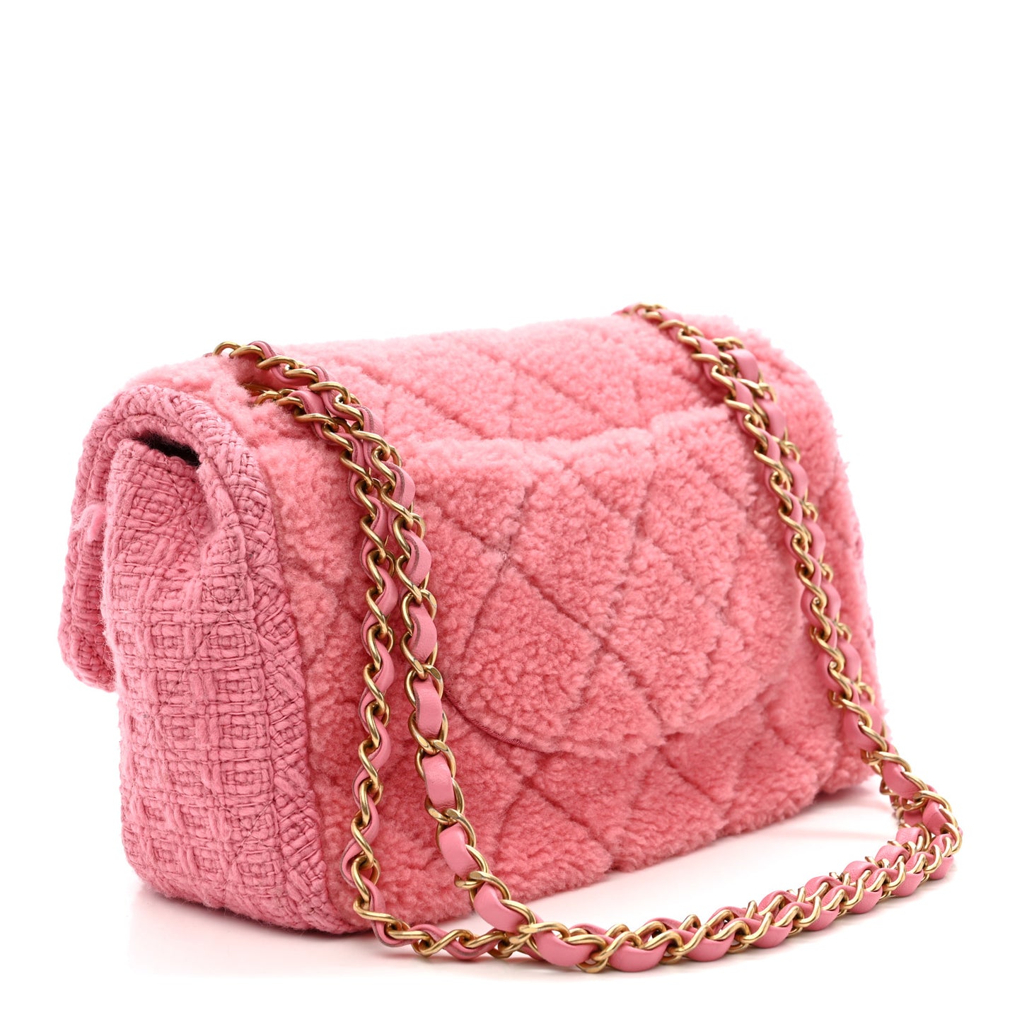 Shearling Tweed Quilted Medium Flap Bag Light Pink
