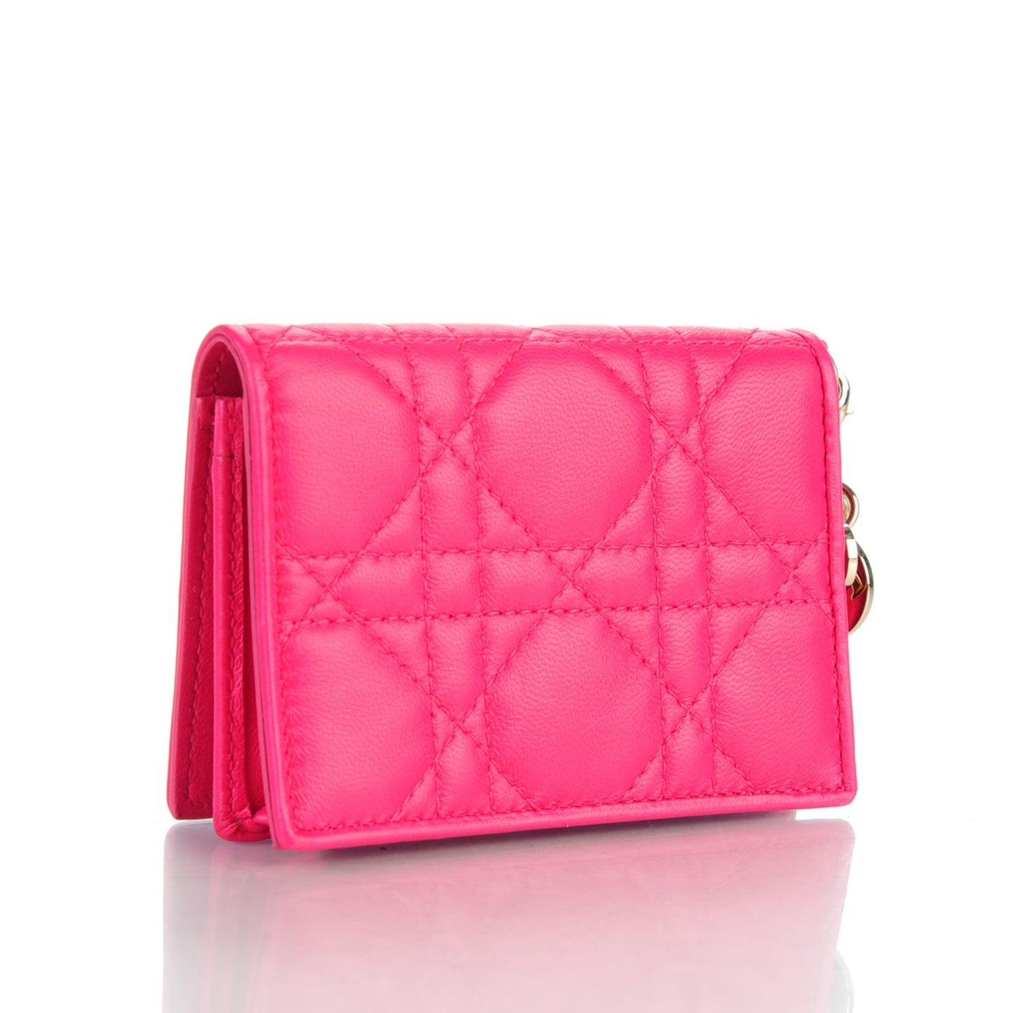 Lambskin Cannage Small Lady Dior Flap Card Holder Pink