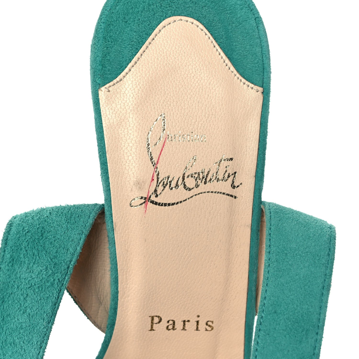 Christian Louboutin Suede Kid Cork Super Dombasle 160 Platform Sandals 38 Turquoise 7 of 7