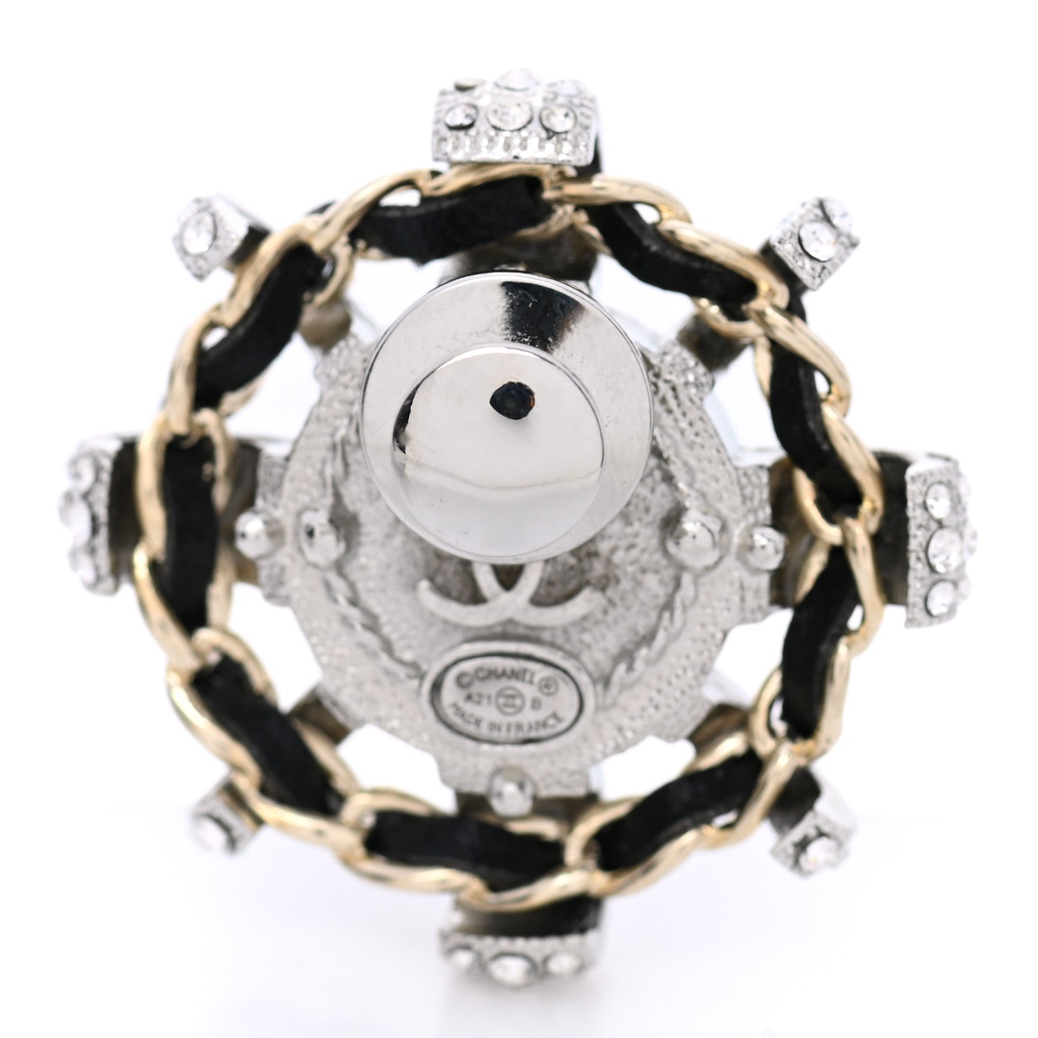 Chanel Lambskin Pearl Crystal CC Brooch Black Silver 3 of 4
