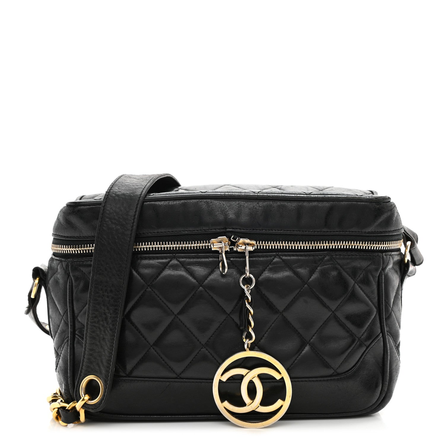 Chanel Lambskin Quilted Vanity Train Case Shoulder Bag Black 1 of 14