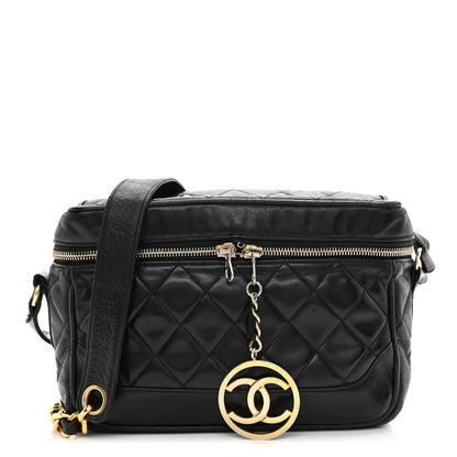 Chanel Lambskin Quilted Vanity Train Case Shoulder Bag Black 1 of 14