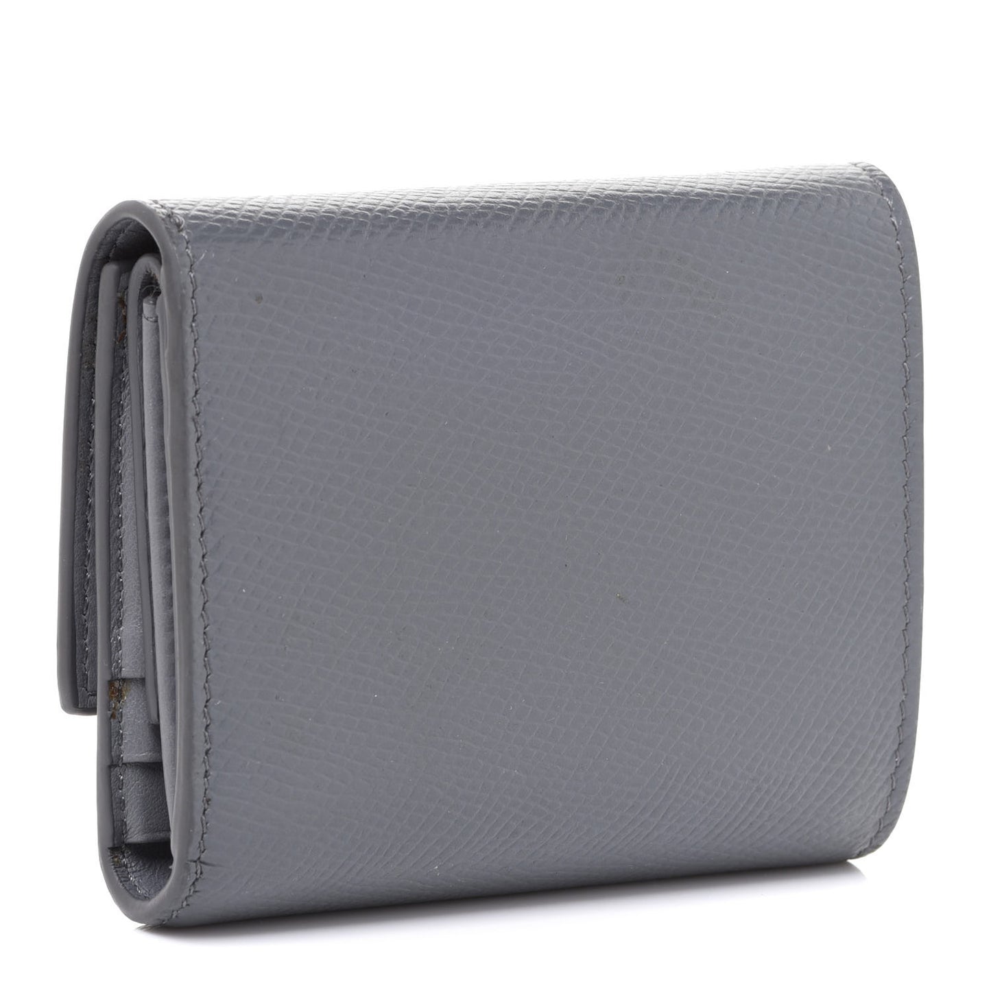 Grained Calfskin Small Tri-Fold Wallet Grey
