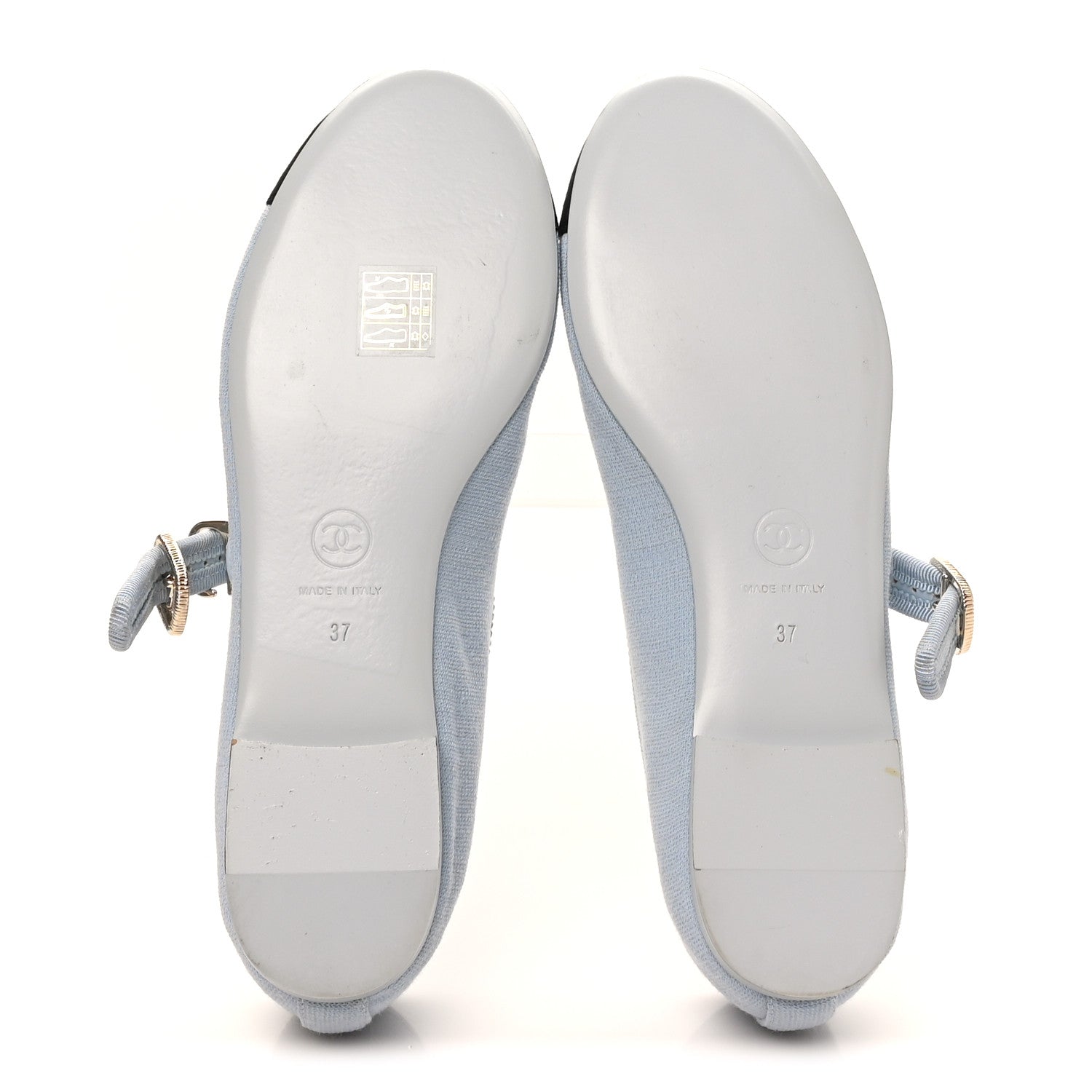Chanel Fabric Grosgrain Mary Jane Flats 37 Light Blue Black 6 of 10