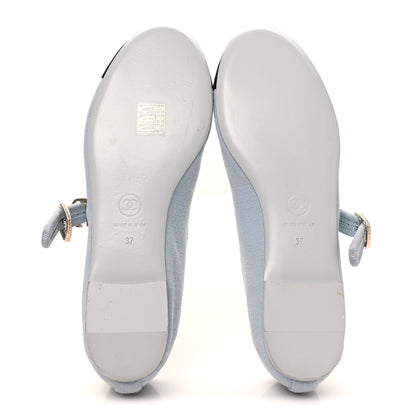 Chanel Fabric Grosgrain Mary Jane Flats 37 Light Blue Black 6 of 10