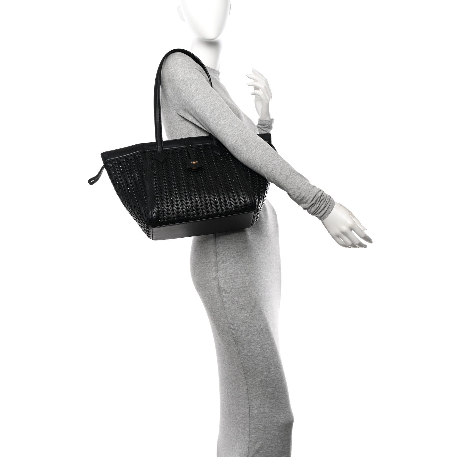 Fendi Vitello Grace Woven Medium Fendi Origami Black 2 of 12