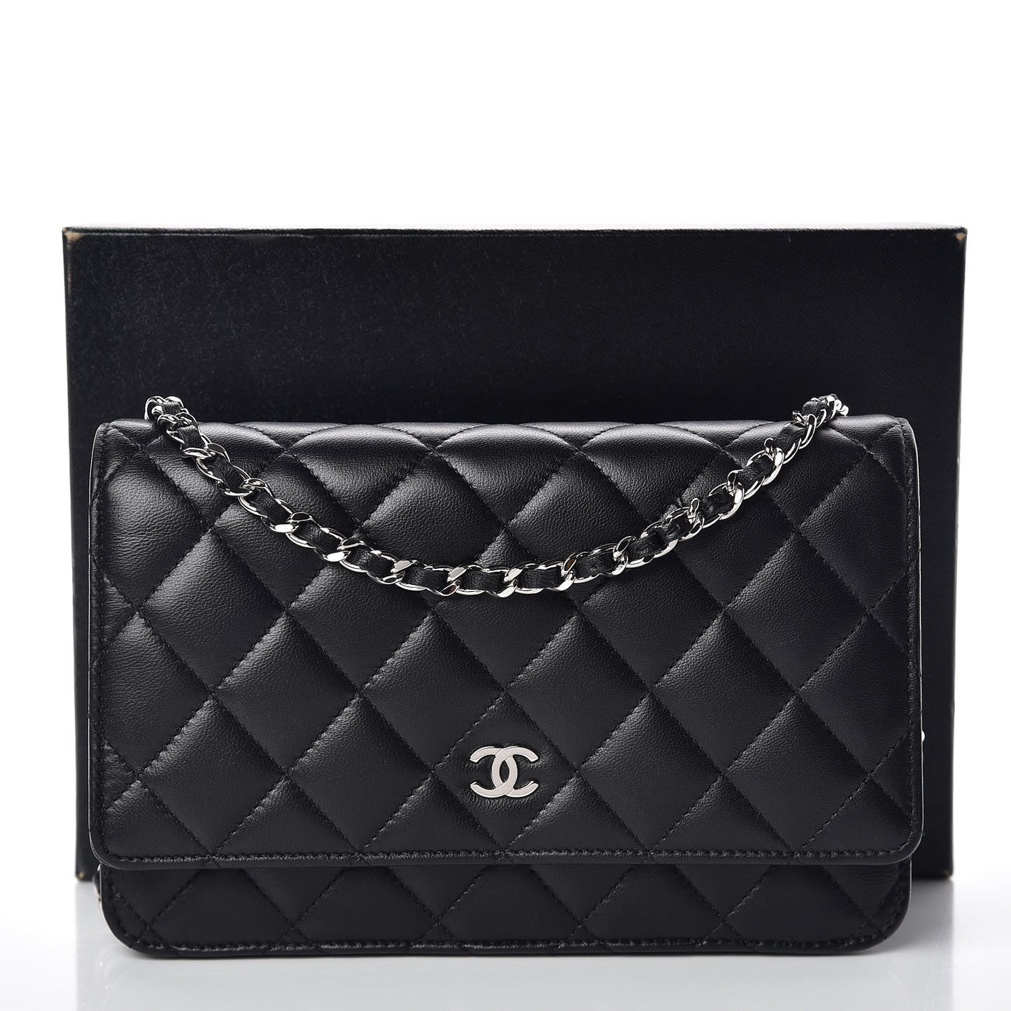 Lambskin Quilted Wallet On Chain WOC Black