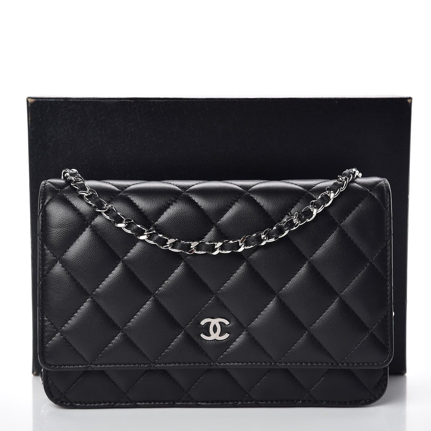 Chanel Lambskin Quilted Wallet On Chain WOC Black 12 of 12