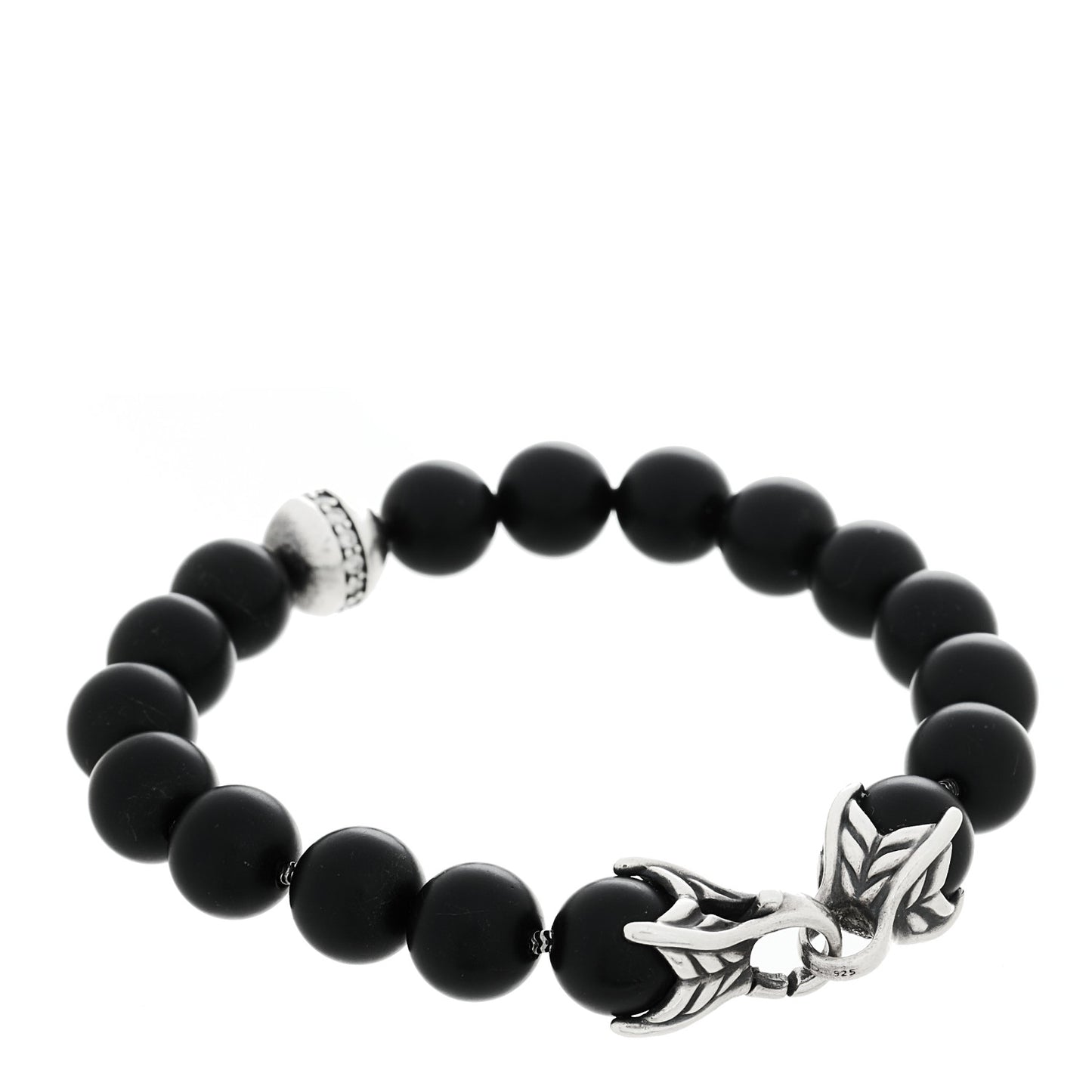 Sterling Silver Diamond Black Onyx 10mm Spiritual Beads Bracelet