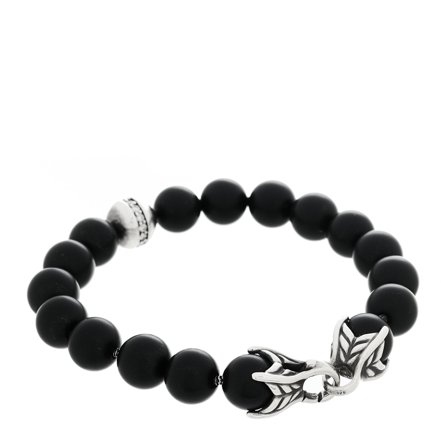 David Yurman Sterling Silver Diamond Black Onyx 10mm Spiritual Beads Bracelet 1 of 3